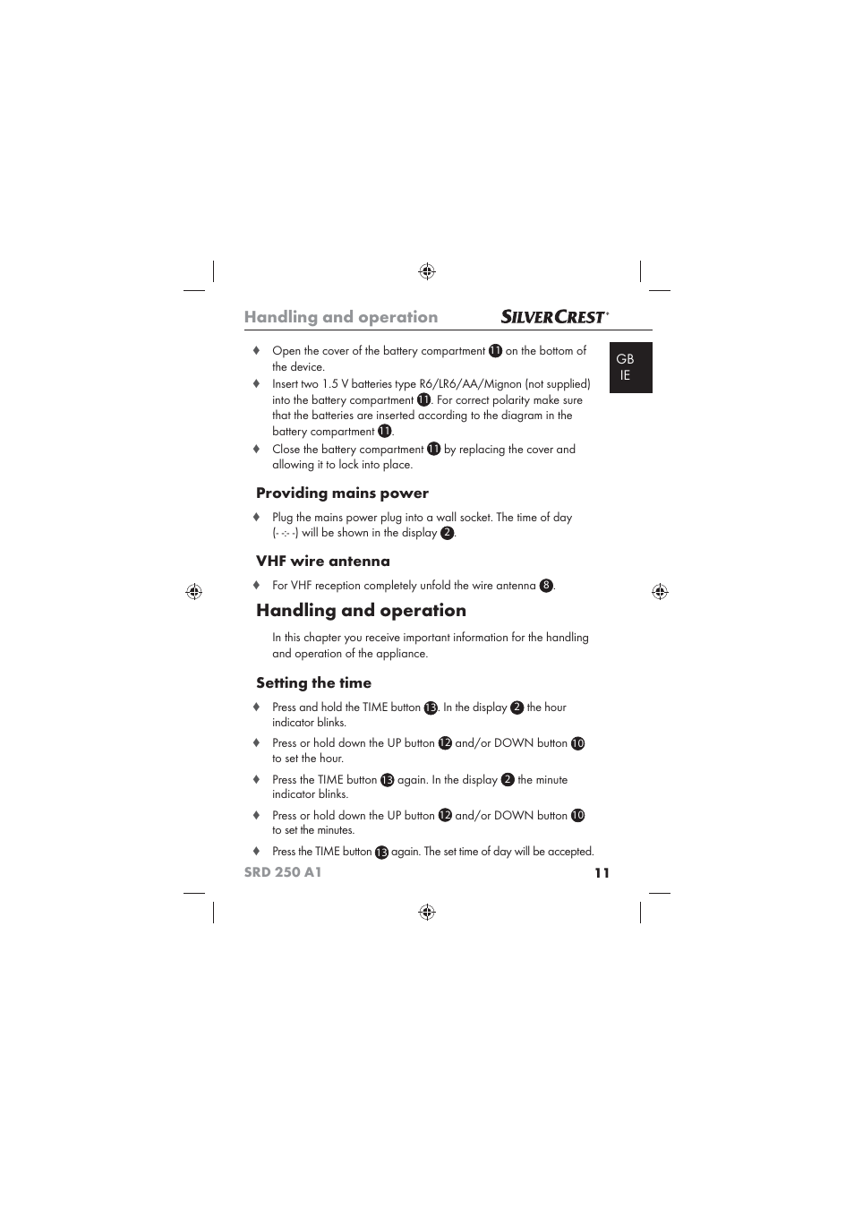 Handling and operation | Silvercrest SRD 250 A1 User Manual | Page 13 / 22