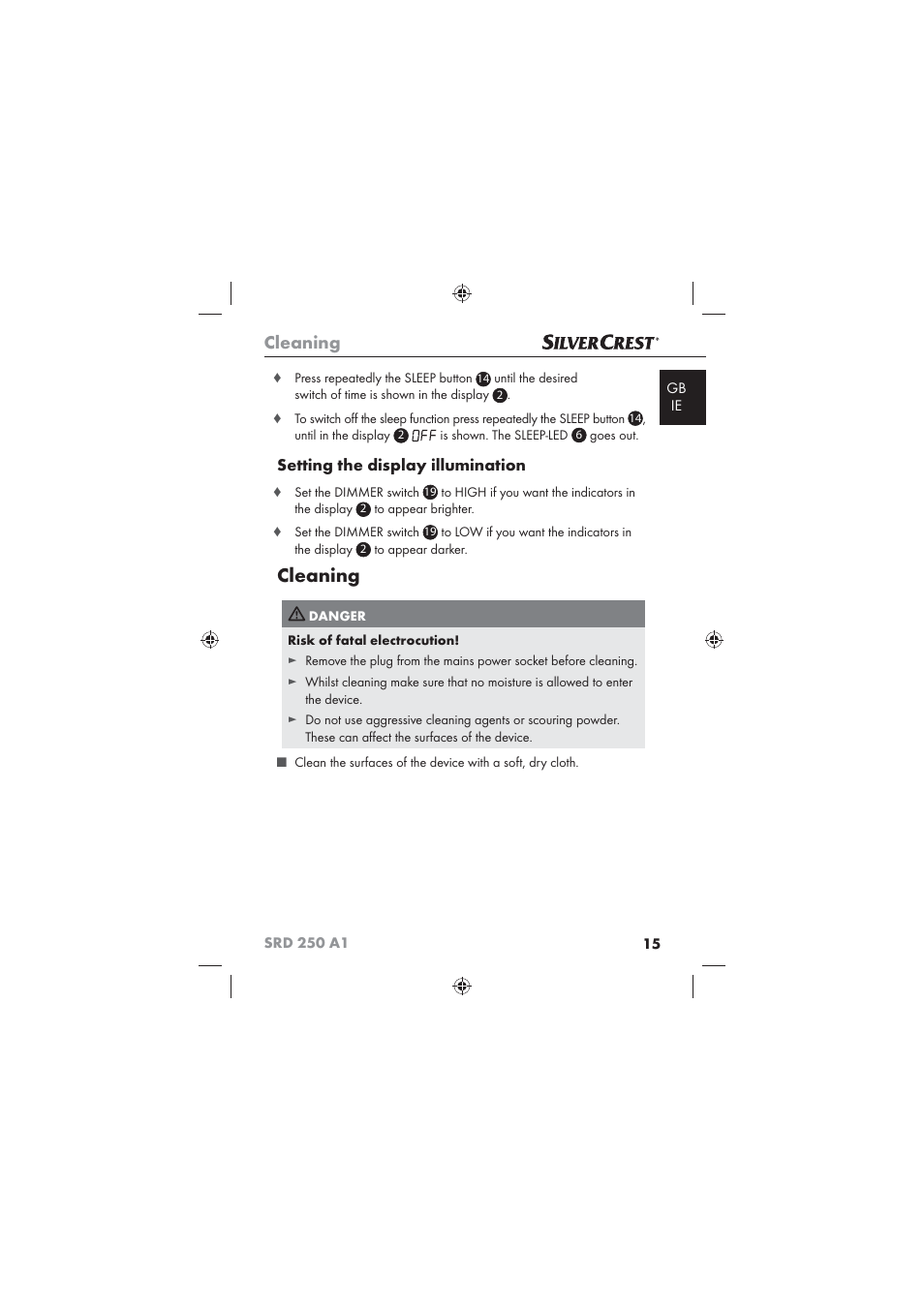 Cleaning | Silvercrest SRD 250 A1 User Manual | Page 17 / 22