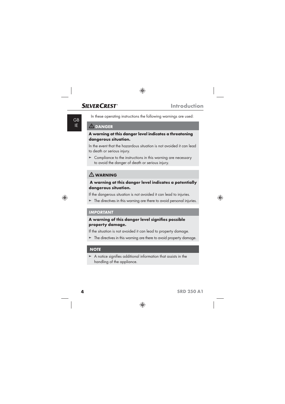 Introduction | Silvercrest SRD 250 A1 User Manual | Page 6 / 22