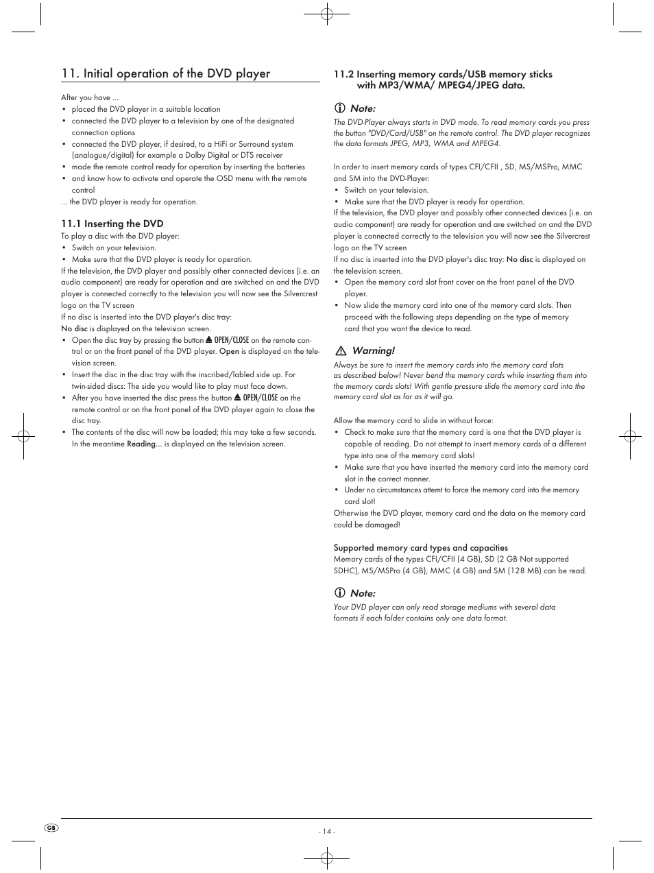 Initial operation of the dvd player | Silvercrest KH6519 User Manual | Page 14 / 30