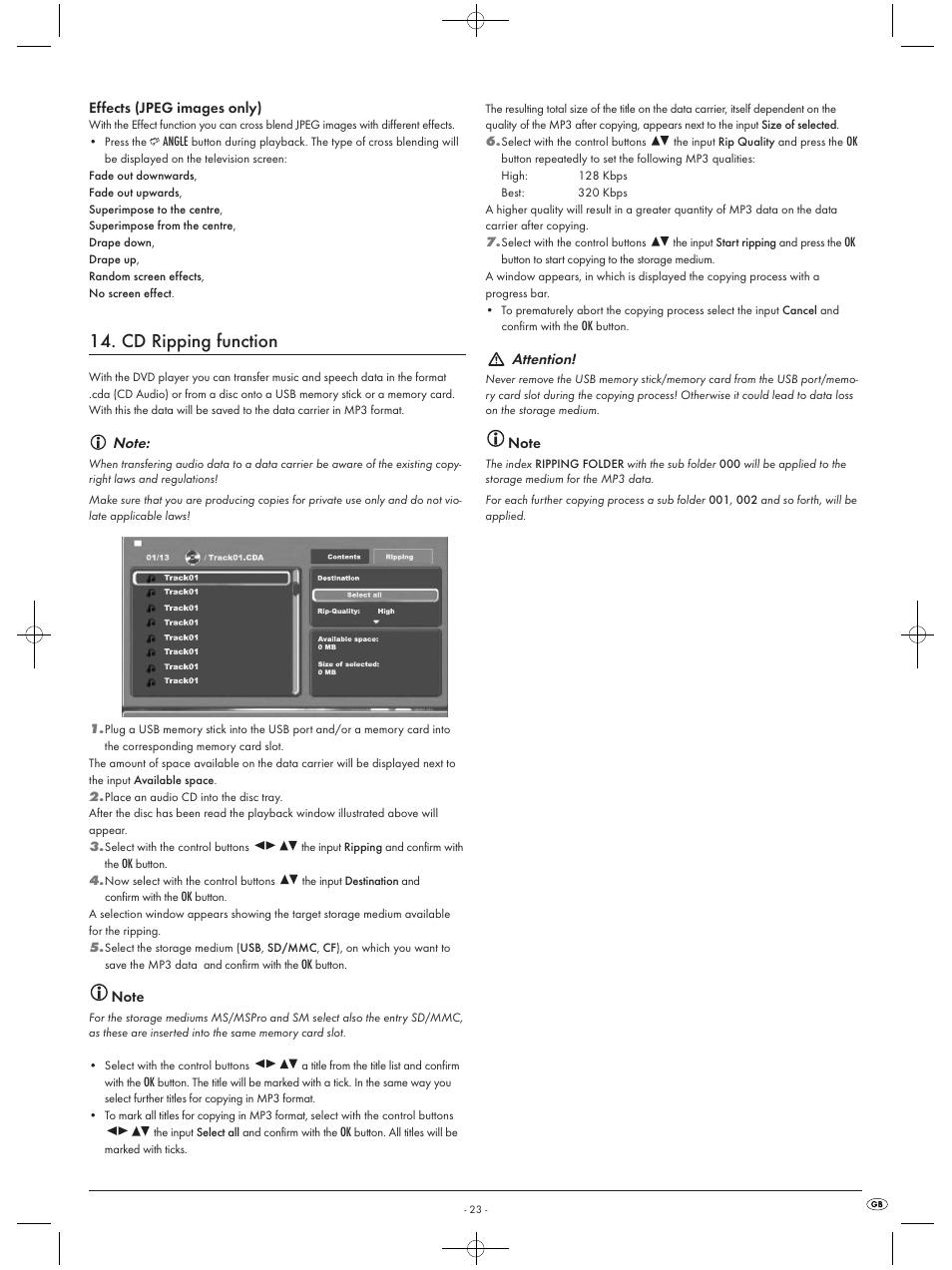 Cd ripping function | Silvercrest KH6519 User Manual | Page 23 / 30
