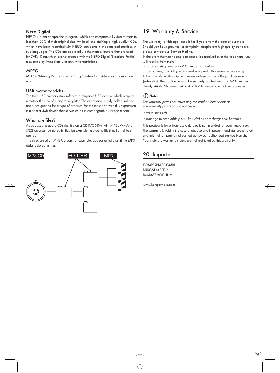 Warranty & service, Importer | Silvercrest KH6519 User Manual | Page 27 / 30