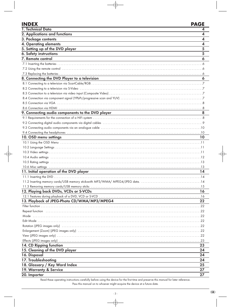 Index page | Silvercrest KH6519 User Manual | Page 3 / 30