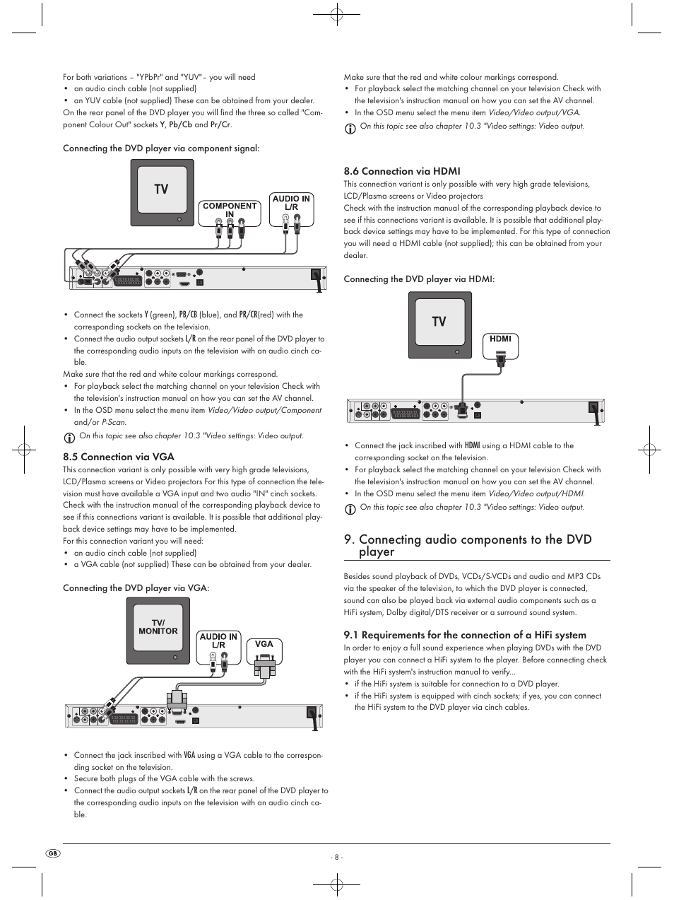 Connecting audio components to the dvd player | Silvercrest KH6519 User Manual | Page 8 / 30