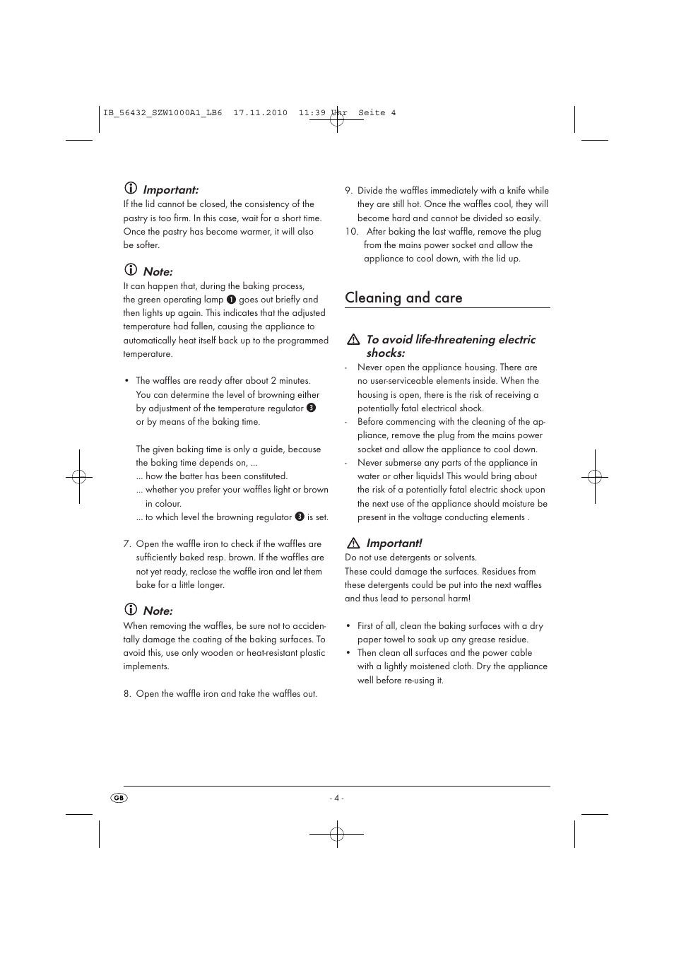 Cleaning and care | Silvercrest SZW 1000 A1 User Manual | Page 6 / 8