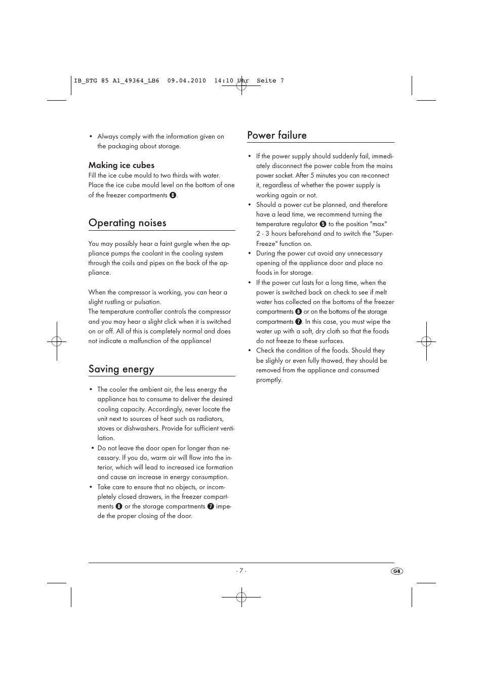 Operating noises, Saving energy, Power failure | Silvercrest STG 85 A1 User Manual | Page 9 / 16