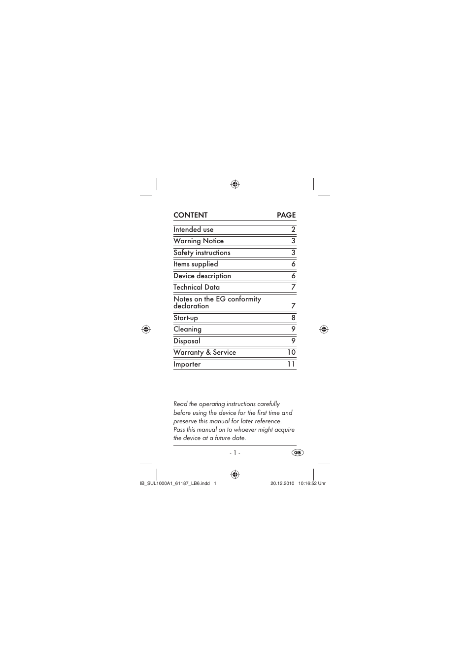 Silvercrest SUL 1000 A1 User Manual | Page 3 / 14