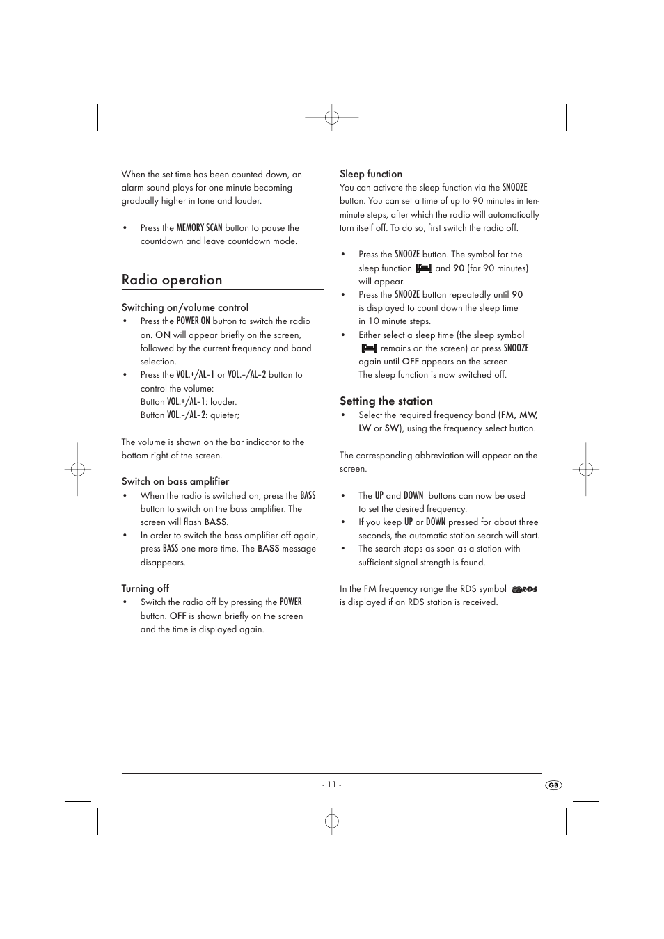 Radio operation | Silvercrest KH 2029 User Manual | Page 13 / 34