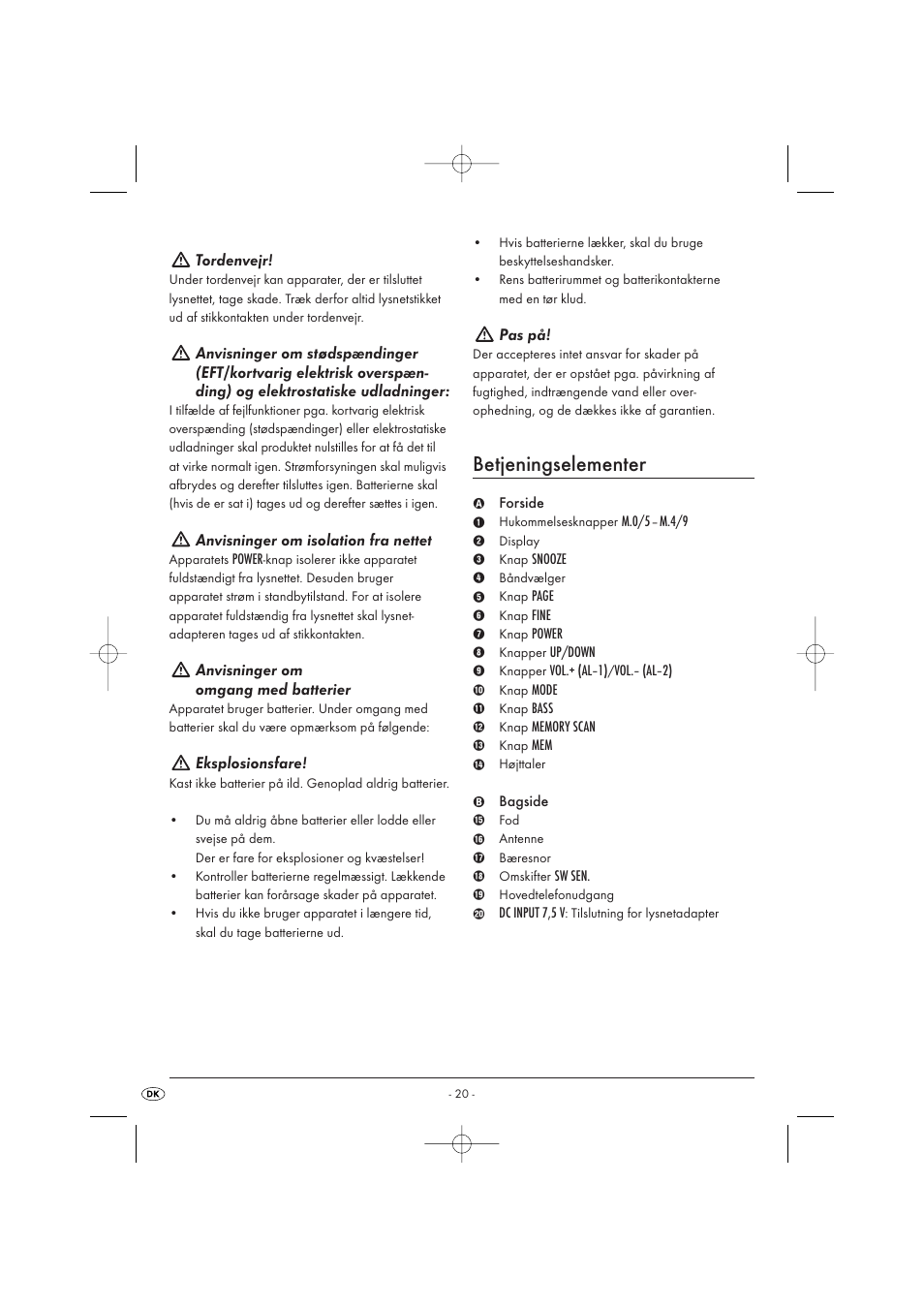 Betjeningselementer | Silvercrest KH 2029 User Manual | Page 22 / 34