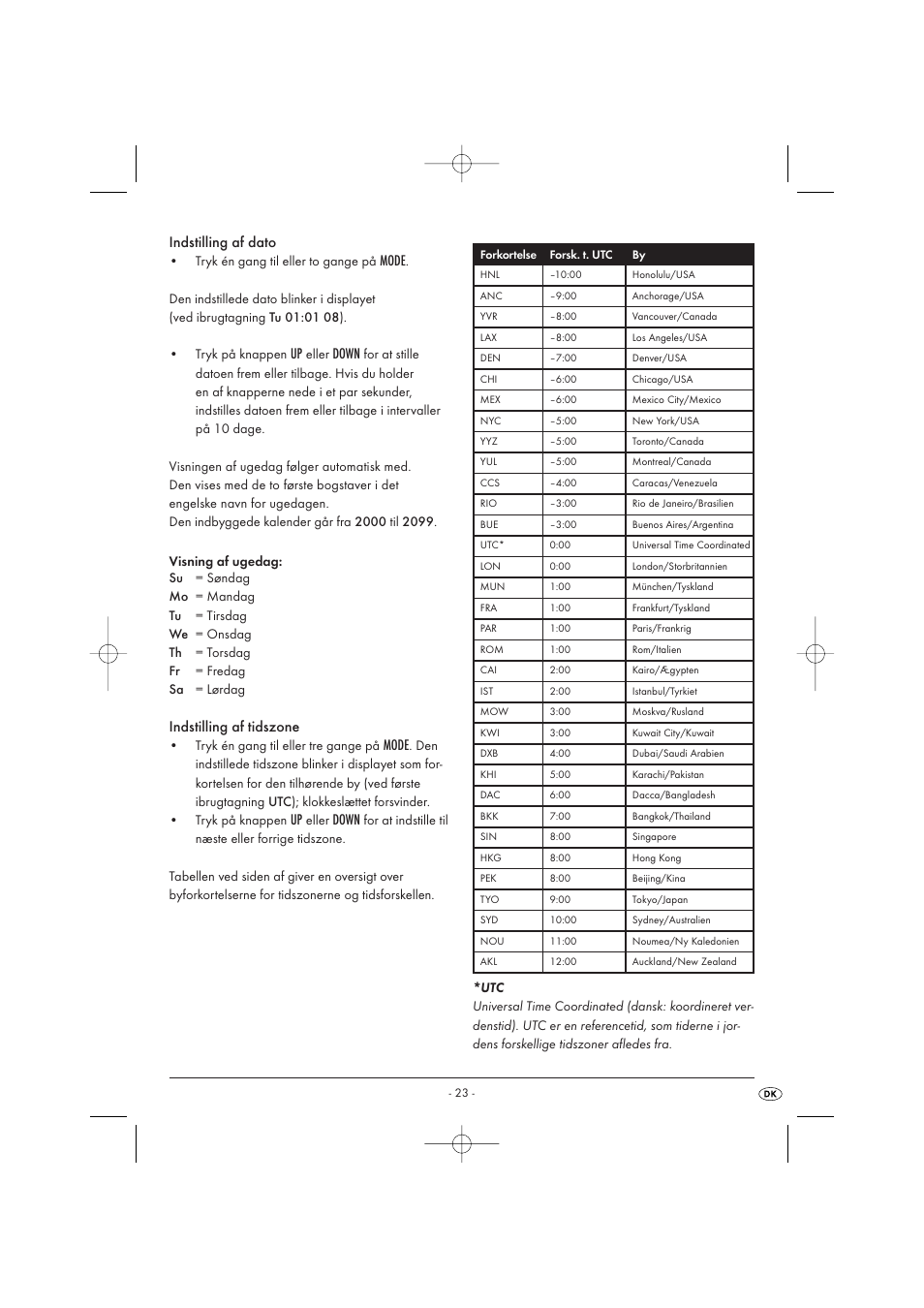 Indstilling af dato, Mode, Down | Indstilling af tidszone | Silvercrest KH 2029 User Manual | Page 25 / 34