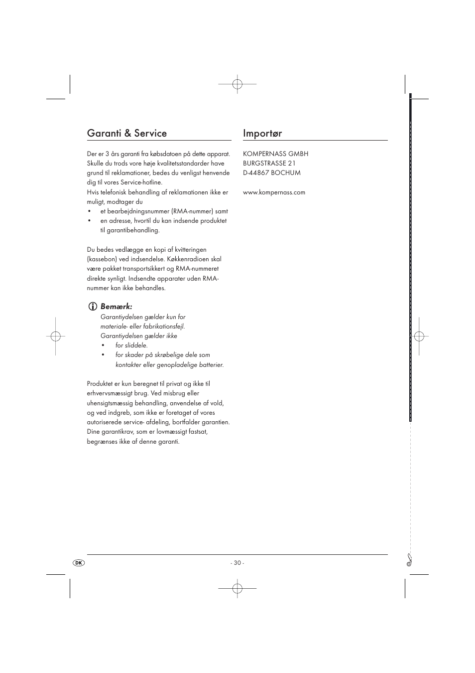 Garanti & service, Importør | Silvercrest KH 2029 User Manual | Page 32 / 34