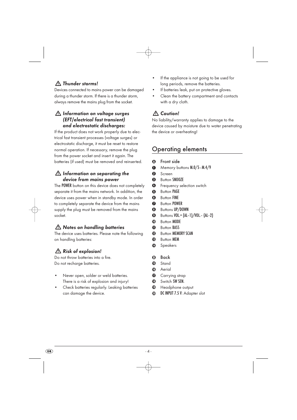 Operating elements | Silvercrest KH 2029 User Manual | Page 6 / 34