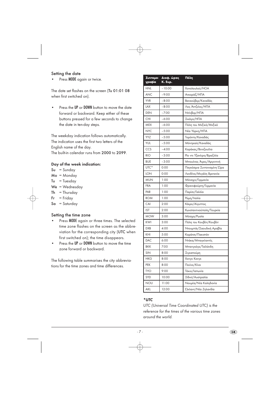 Setting the date, Mode, Down | Setting the time zone | Silvercrest KH 2029 User Manual | Page 9 / 34