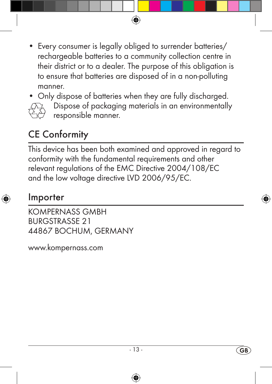 Ce conformity, Importer | Silvercrest KH 245 User Manual | Page 15 / 34