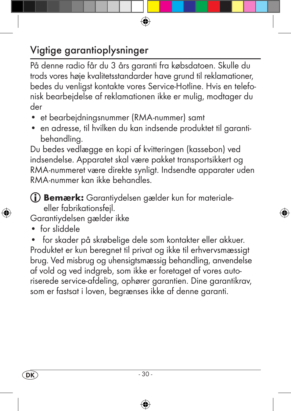 Vigtige garantioplysninger | Silvercrest KH 245 User Manual | Page 32 / 34