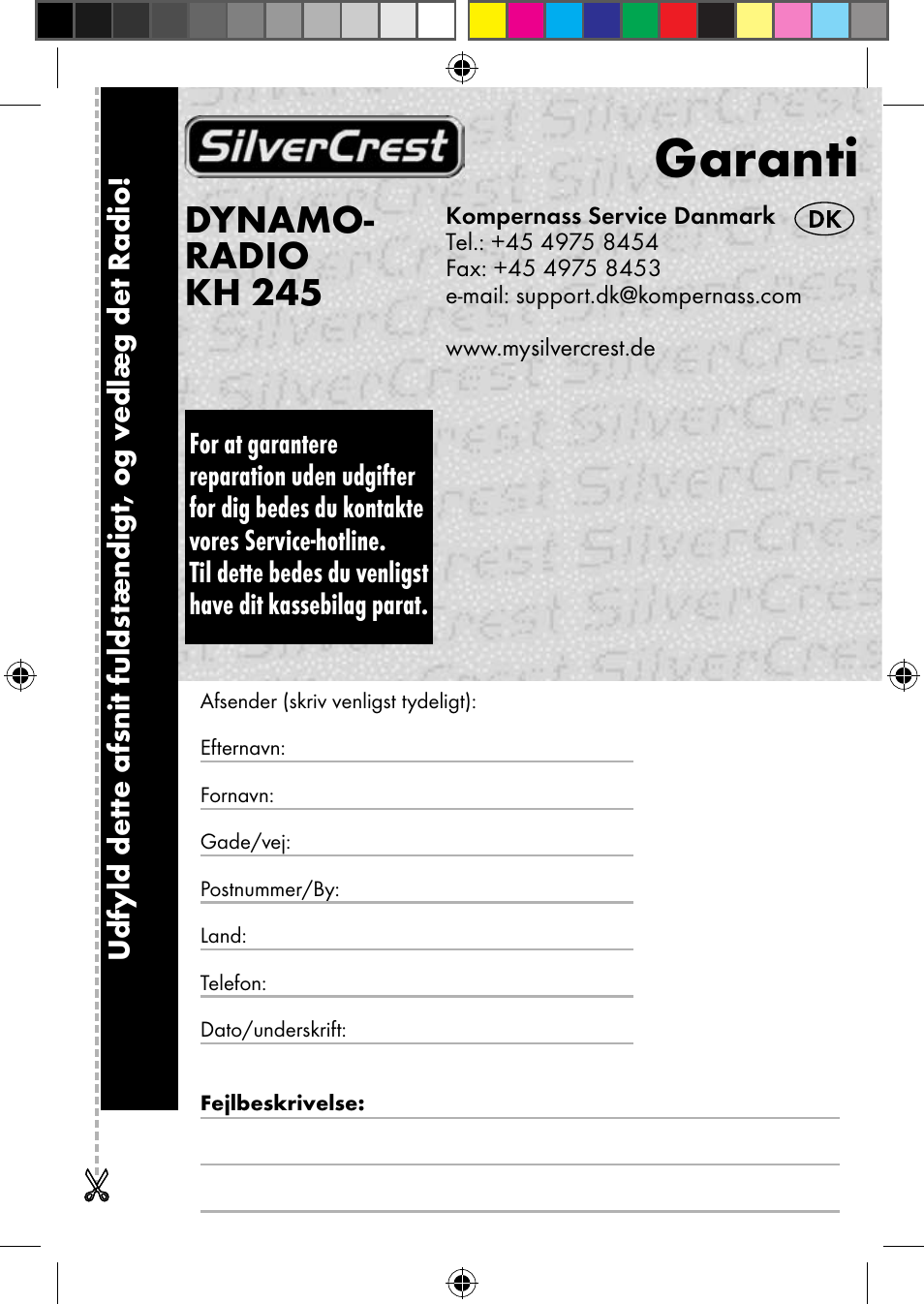 Garanti, Dynamo- radio kh 245 | Silvercrest KH 245 User Manual | Page 33 / 34