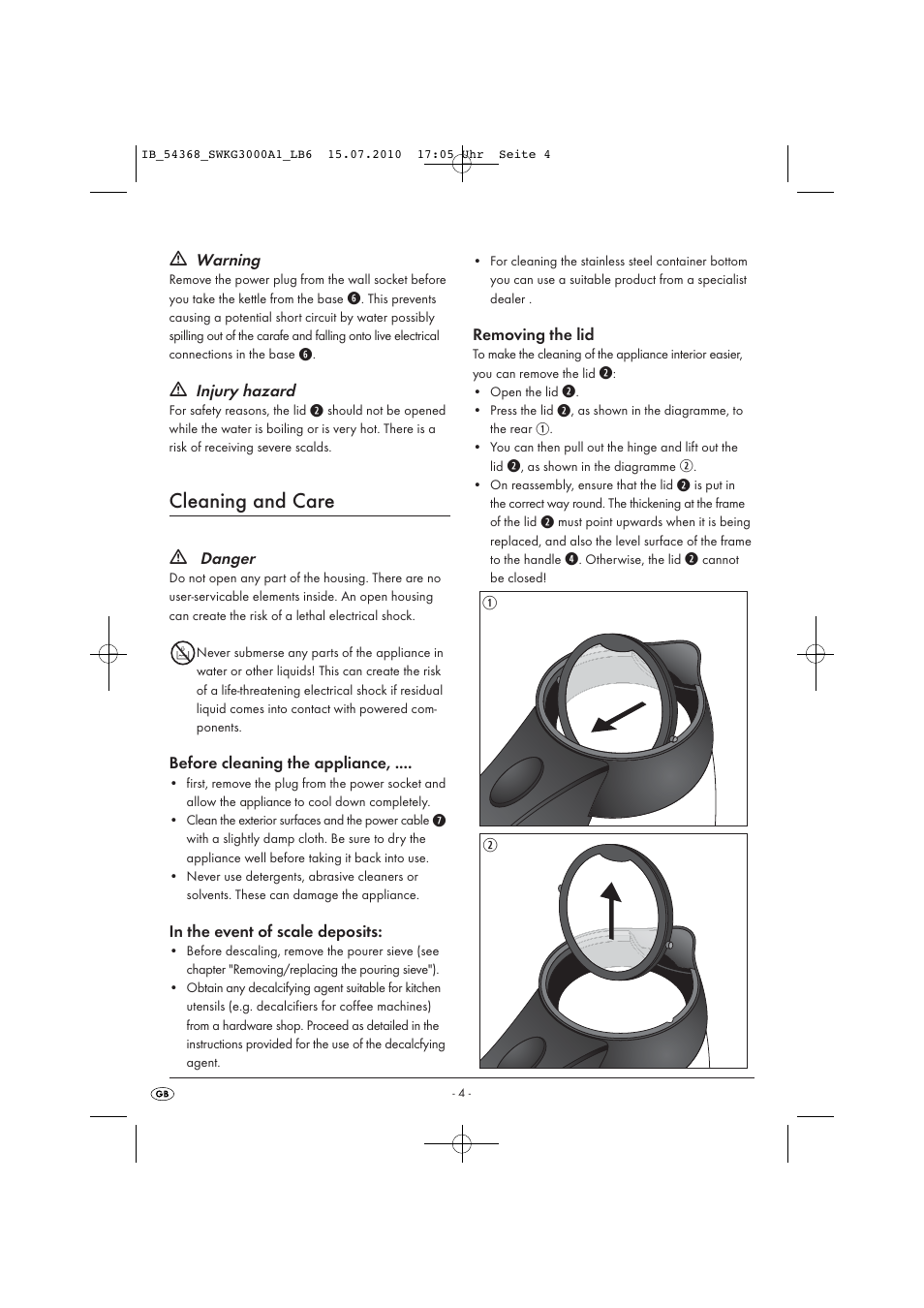 Cleaning and care | Silvercrest SWKG 3000 A1 User Manual | Page 6 / 8