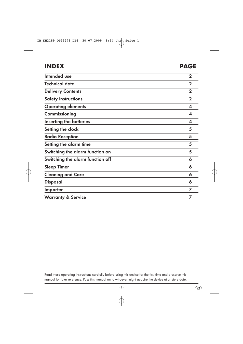 Index page | Silvercrest KH 2189 User Manual | Page 3 / 10