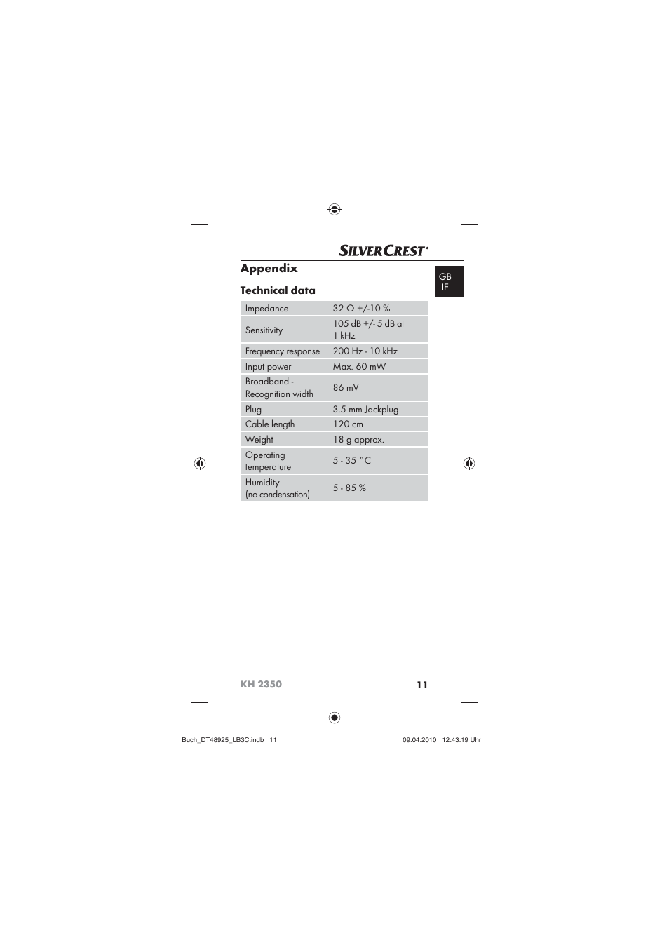 Appendix | Silvercrest KOMPERNASS GMBH KH 2350 User Manual | Page 13 / 30
