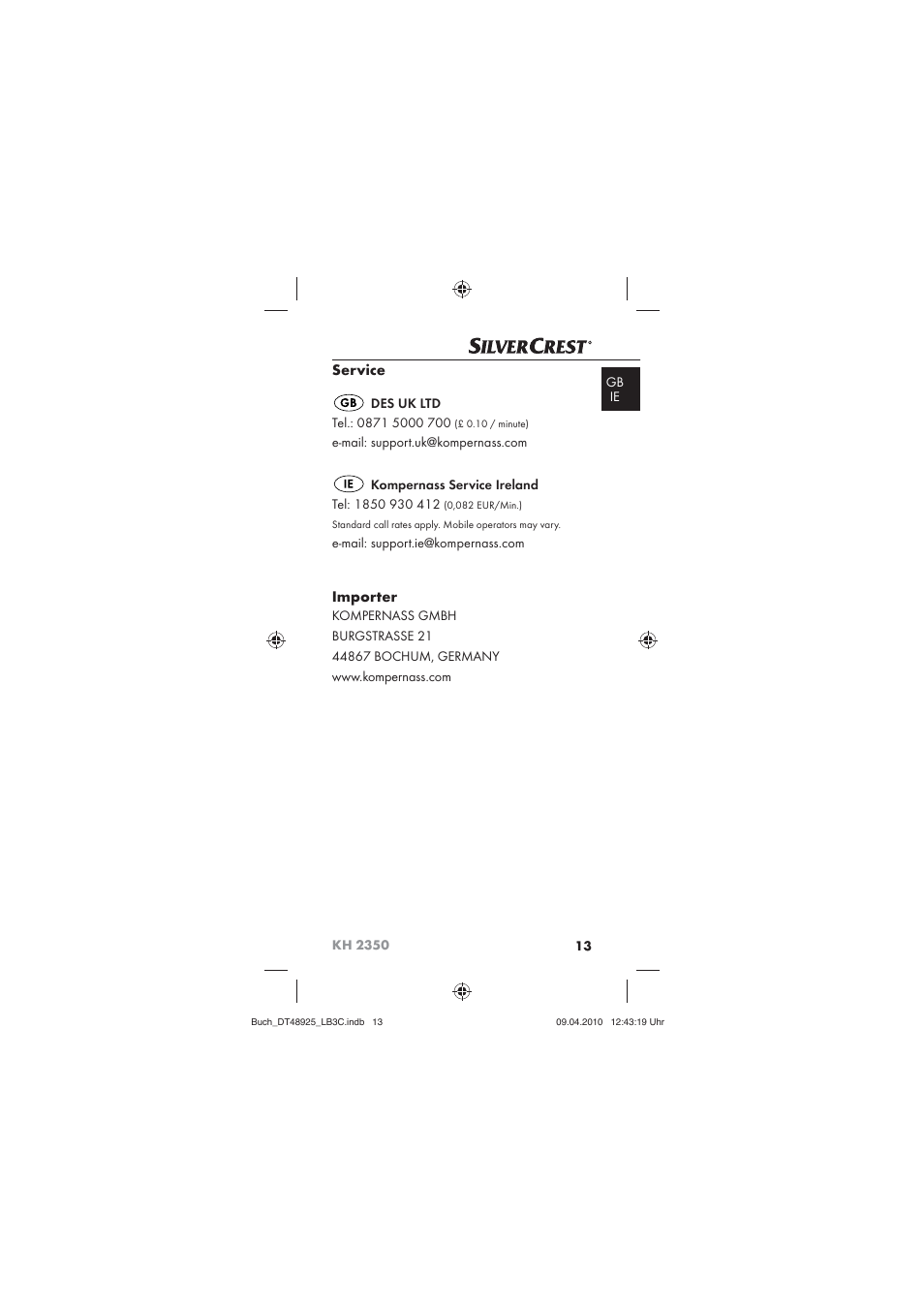 Silvercrest KOMPERNASS GMBH KH 2350 User Manual | Page 15 / 30