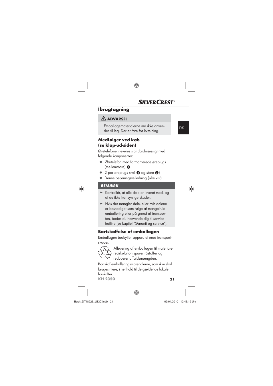 Ibrugtagning | Silvercrest KOMPERNASS GMBH KH 2350 User Manual | Page 23 / 30