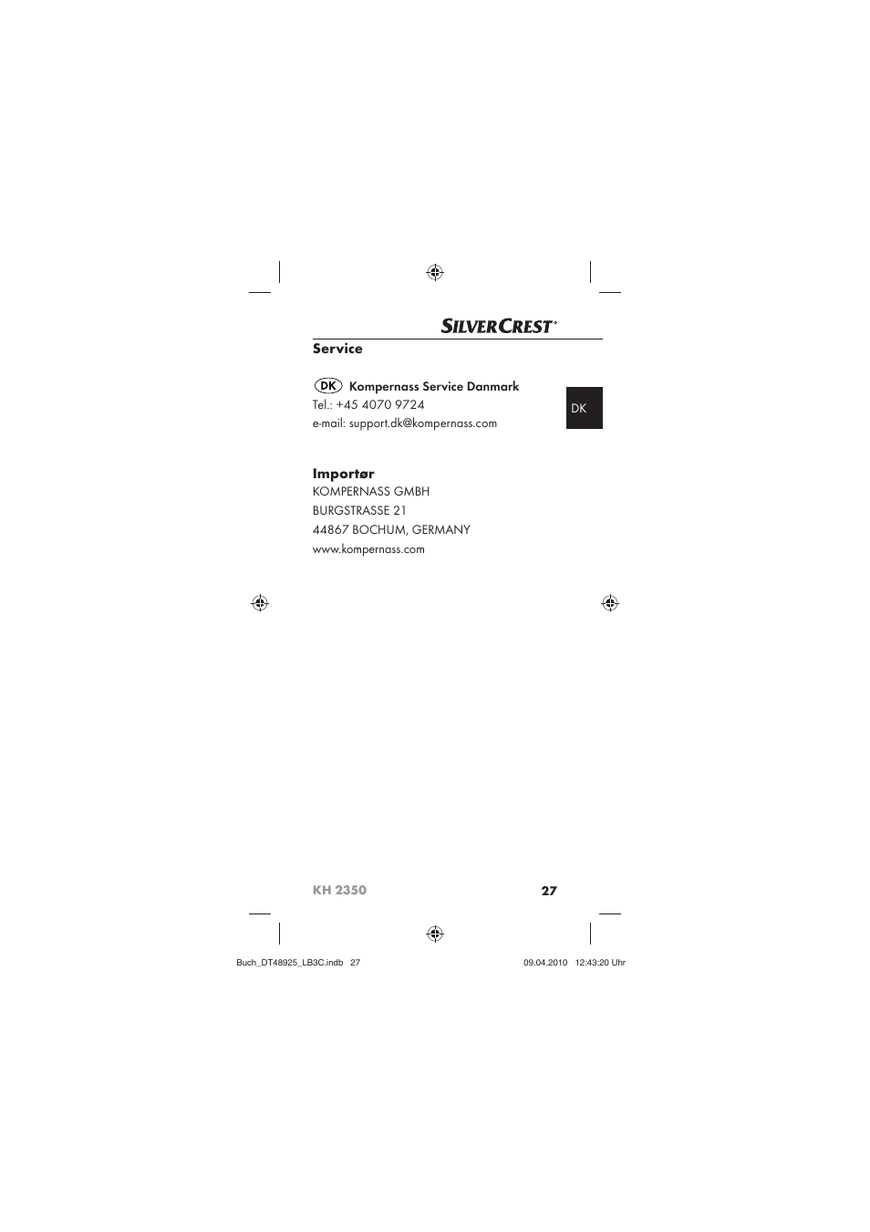 Silvercrest KOMPERNASS GMBH KH 2350 User Manual | Page 29 / 30