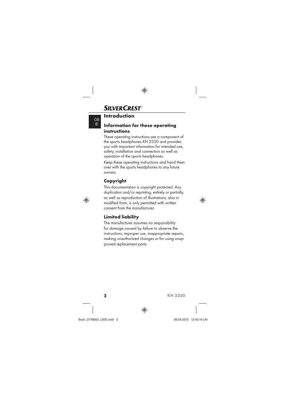 Introduction | Silvercrest KOMPERNASS GMBH KH 2350 User Manual | Page 4 / 30