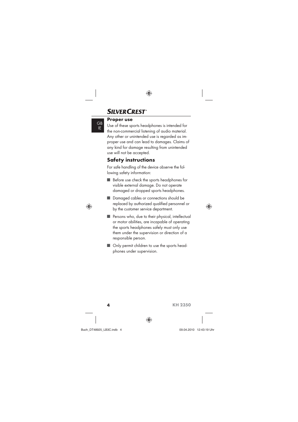 Safety instructions | Silvercrest KOMPERNASS GMBH KH 2350 User Manual | Page 6 / 30