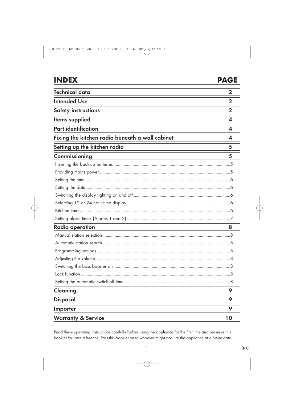 Index page | Silvercrest KH 2281 User Manual | Page 3 / 14