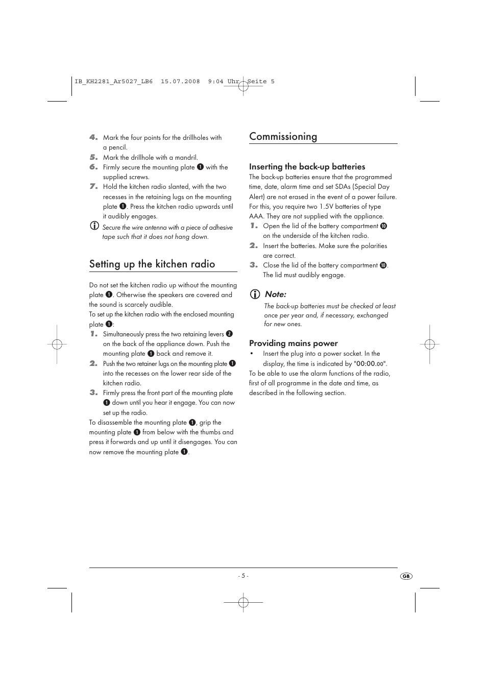 Setting up the kitchen radio, Commissioning | Silvercrest KH 2281 User Manual | Page 7 / 14