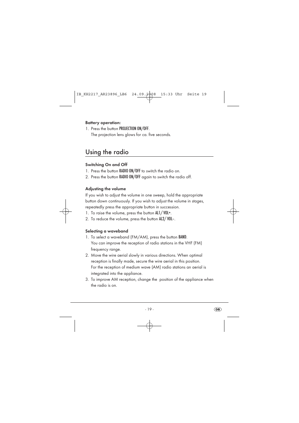 Using the radio | Silvercrest KH2217 User Manual | Page 19 / 28