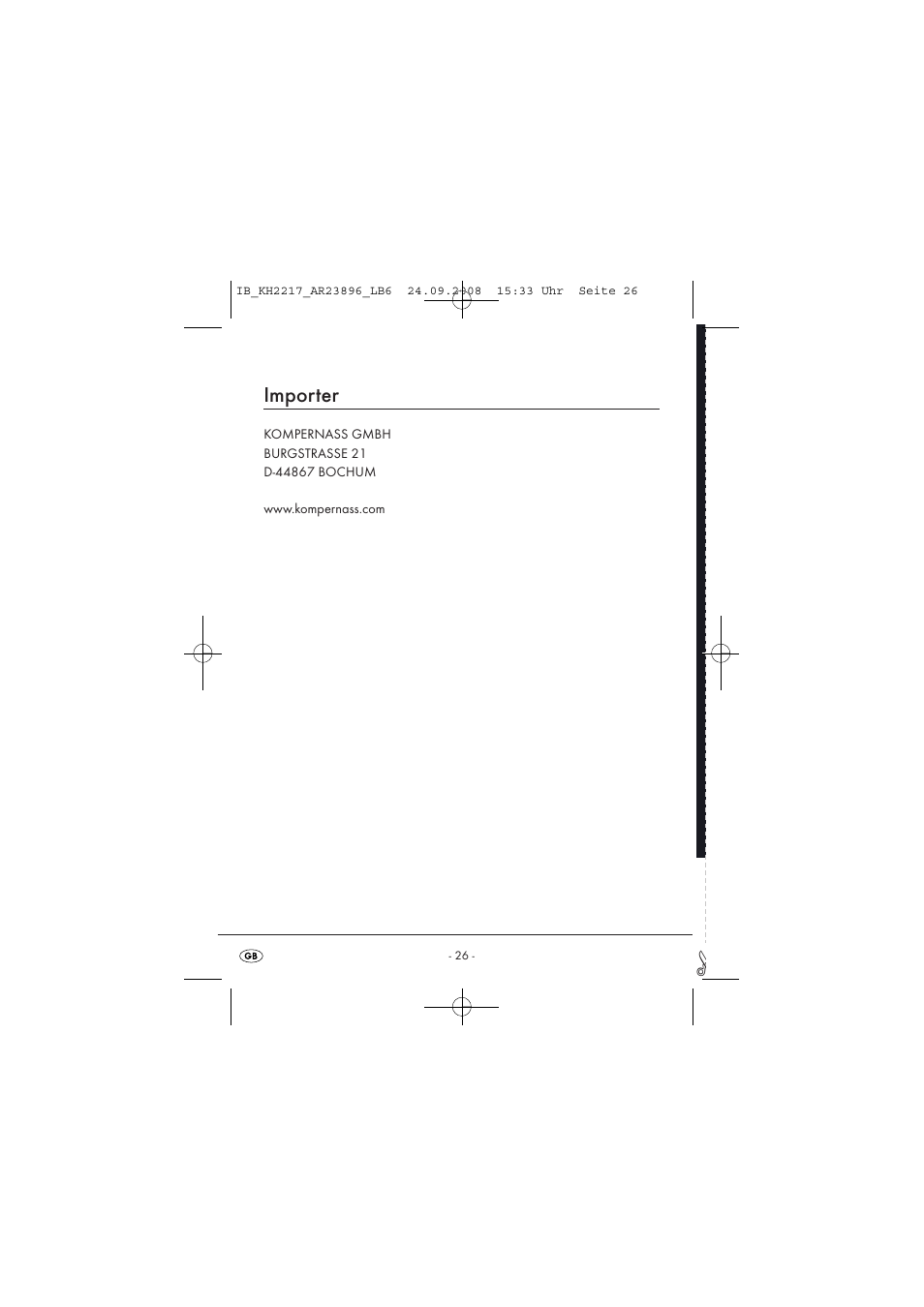 Importer | Silvercrest KH2217 User Manual | Page 26 / 28