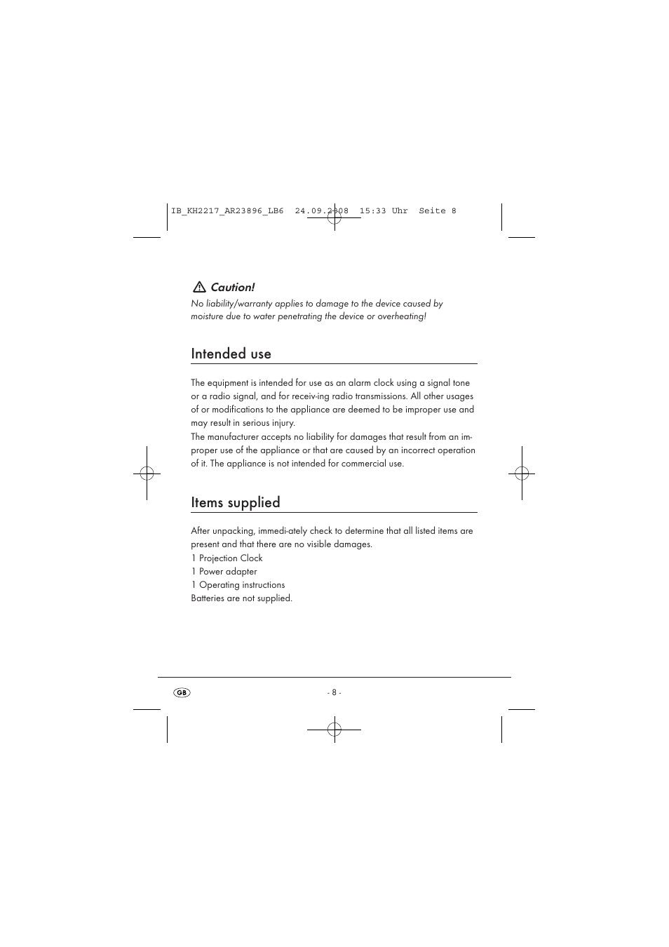 Intended use, Items supplied | Silvercrest KH2217 User Manual | Page 8 / 28