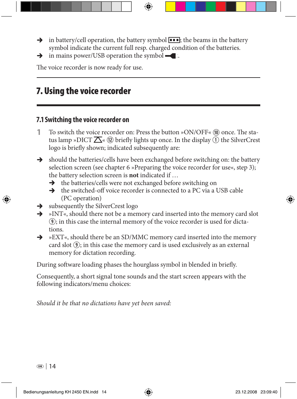 Using the voice recorder | Silvercrest KH 2450 User Manual | Page 12 / 74