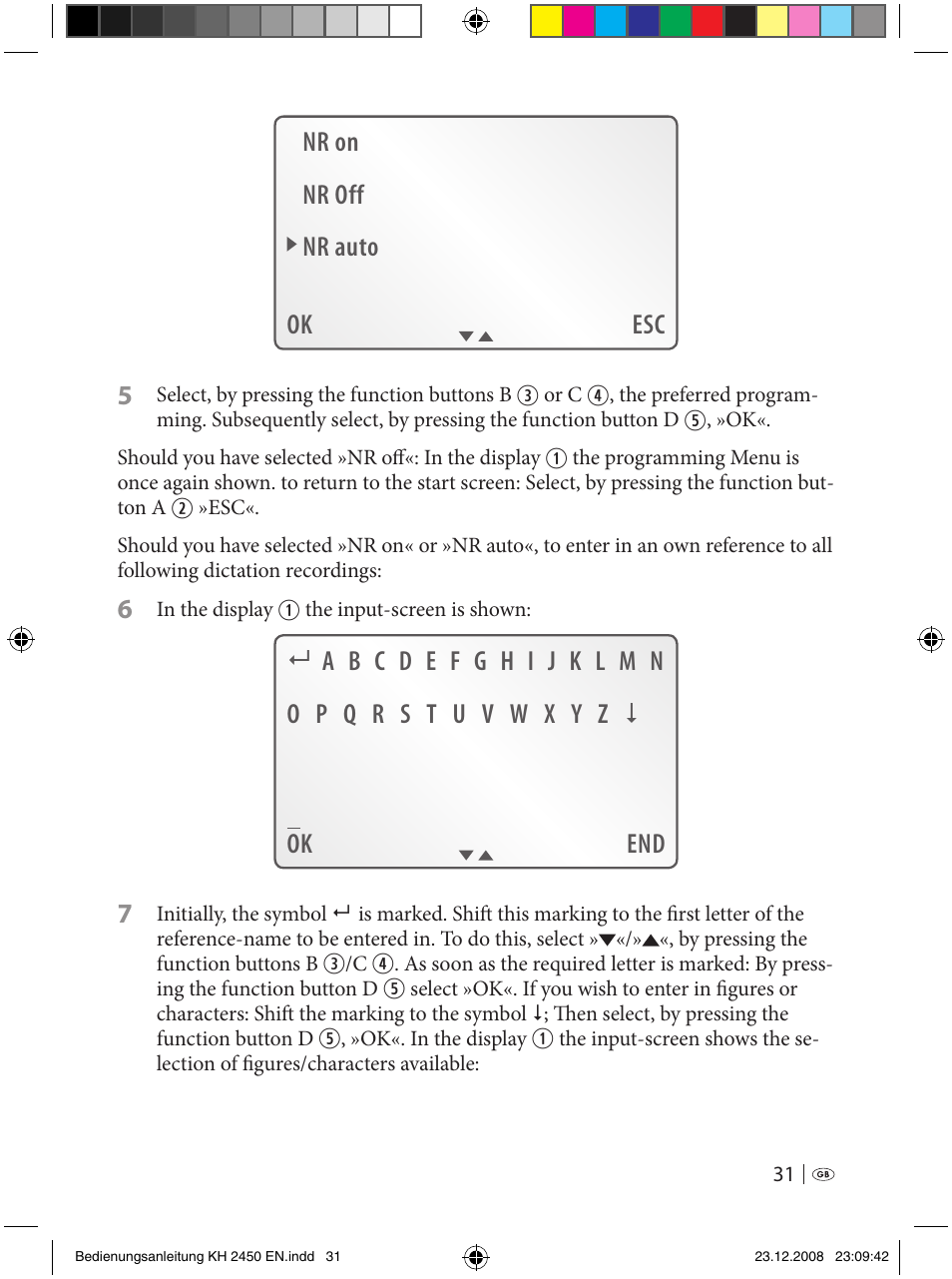 Ok esc nr on nr off nr auto 5 | Silvercrest KH 2450 User Manual | Page 29 / 74