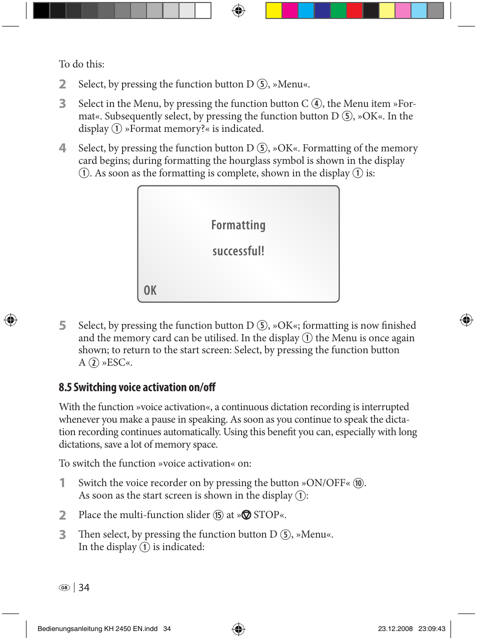 Ok formatting successful! 5 | Silvercrest KH 2450 User Manual | Page 32 / 74