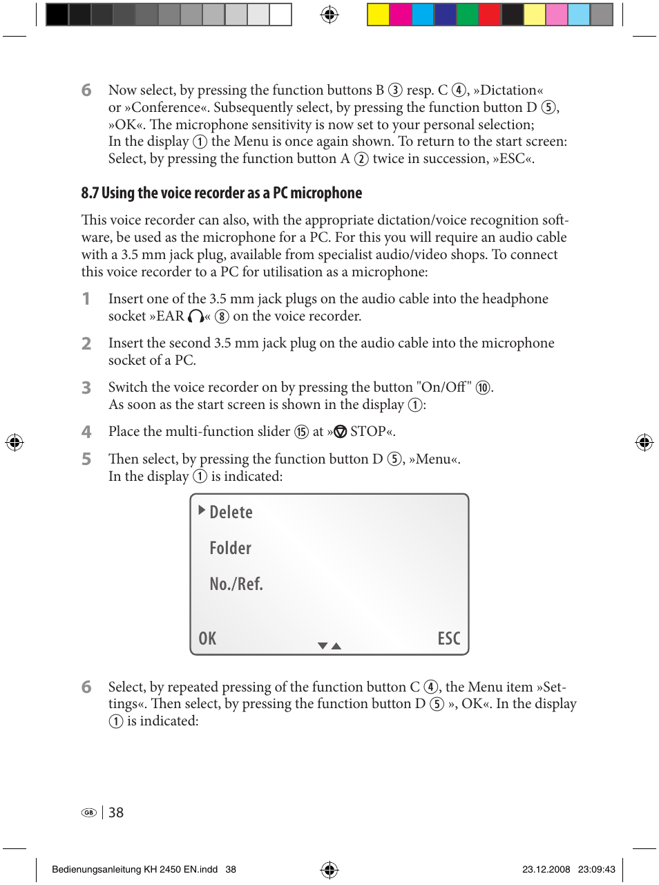 Ok esc delete folder no./ref. 6 | Silvercrest KH 2450 User Manual | Page 36 / 74