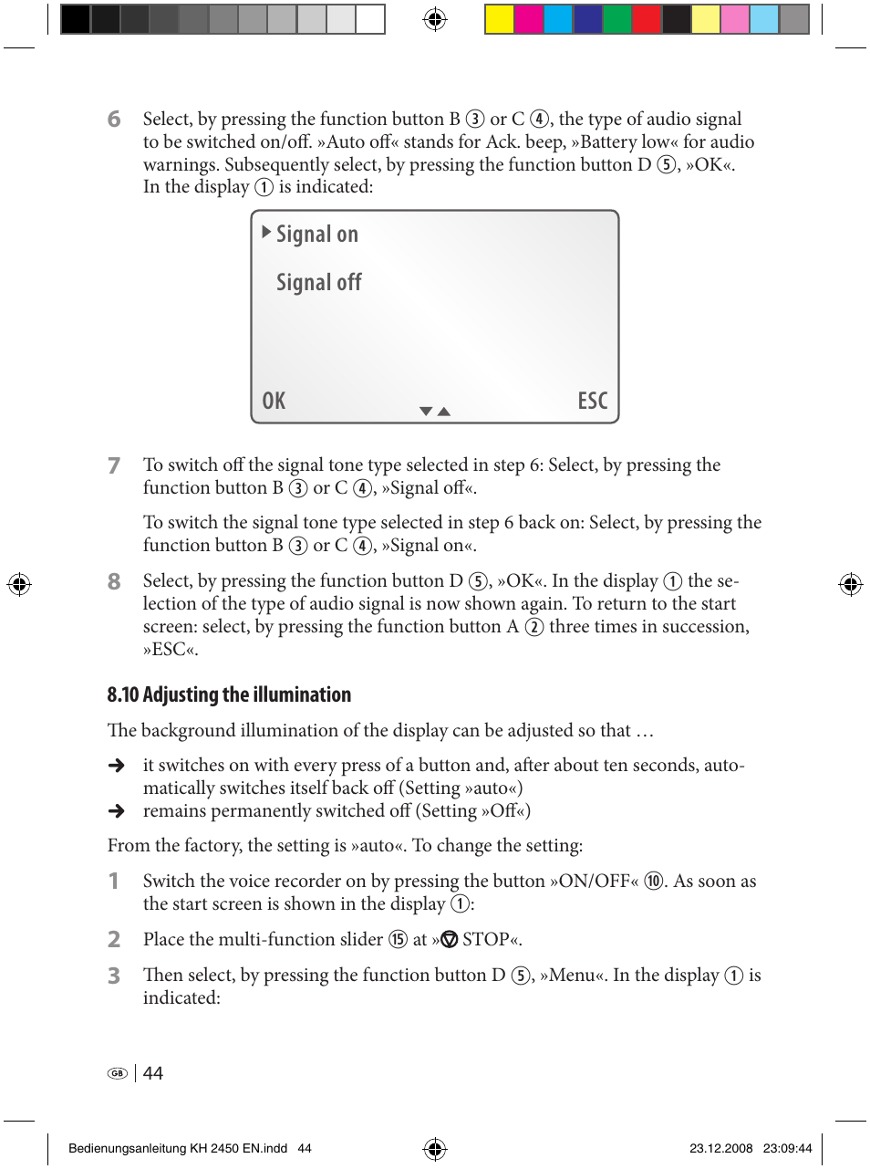 Ok esc signal on signal off 7 | Silvercrest KH 2450 User Manual | Page 42 / 74