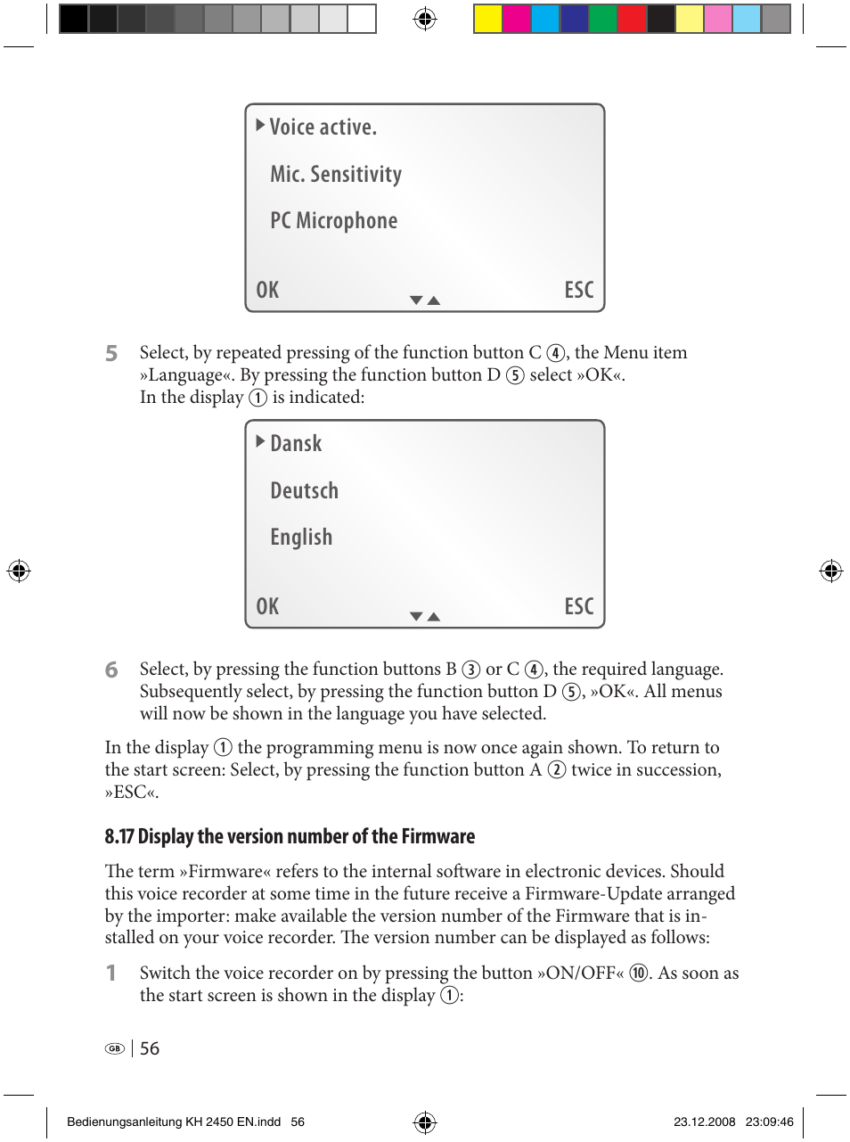 Ok esc dansk deutsch english 6 | Silvercrest KH 2450 User Manual | Page 54 / 74