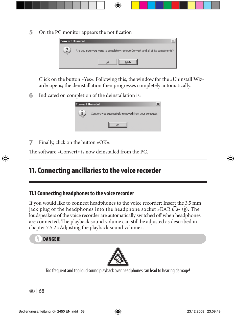 Connecting ancillaries to the voice recorder | Silvercrest KH 2450 User Manual | Page 66 / 74