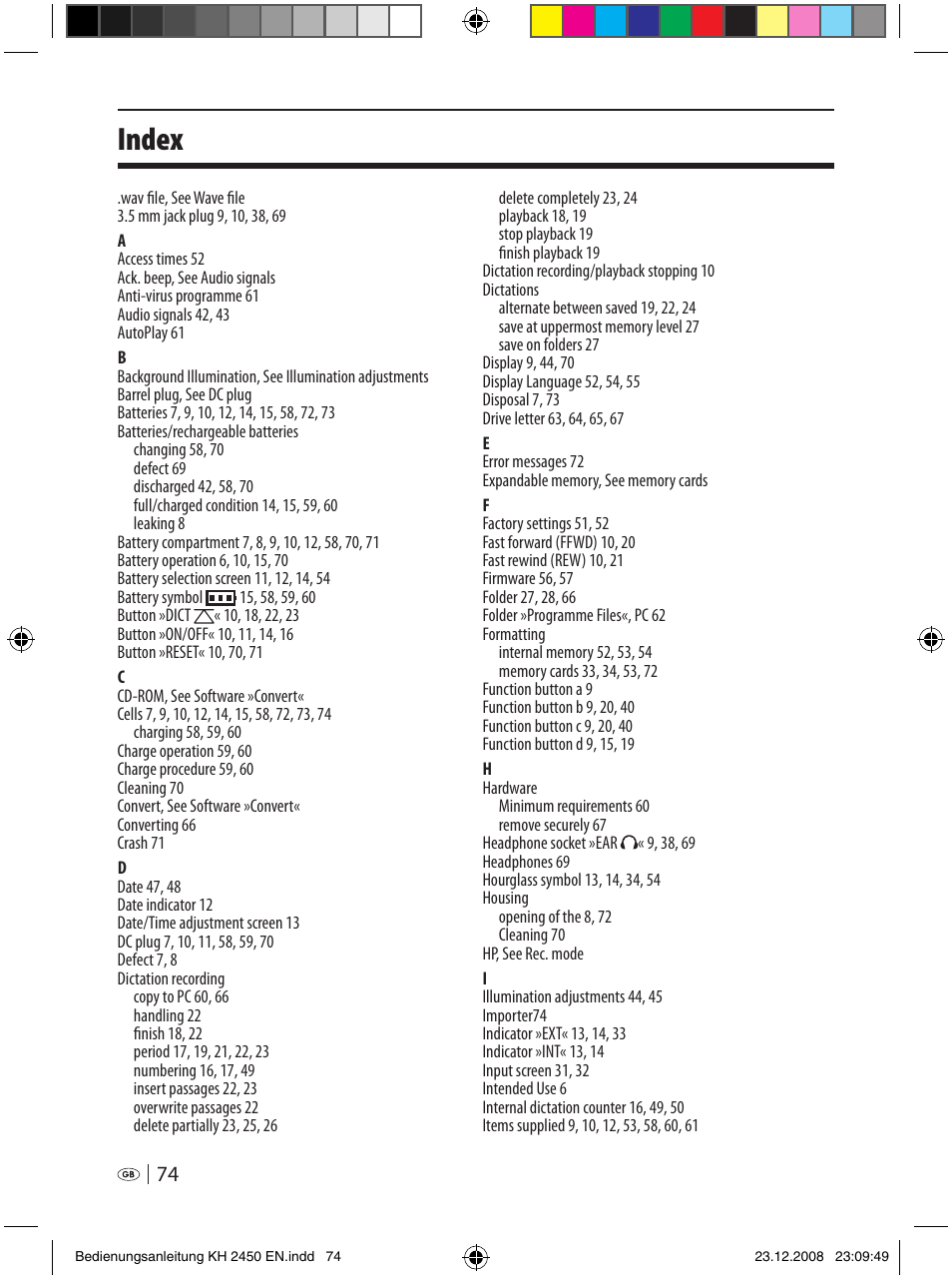 Index | Silvercrest KH 2450 User Manual | Page 72 / 74