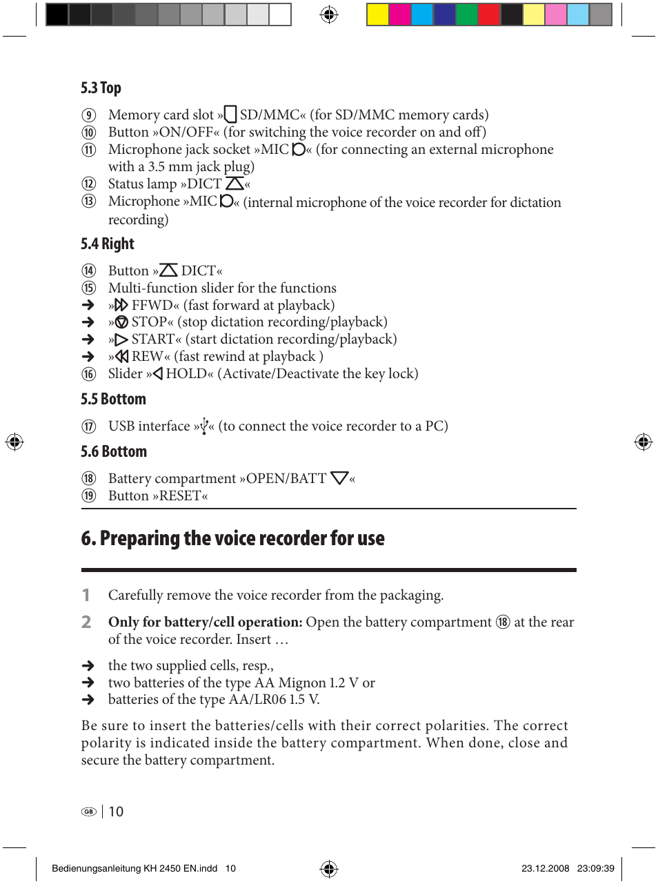 Preparing the voice recorder for use | Silvercrest KH 2450 User Manual | Page 8 / 74