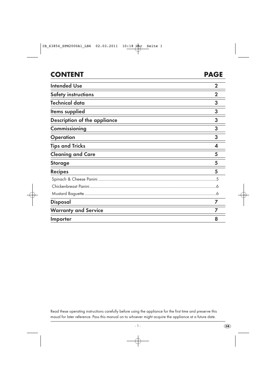 Content page | Silvercrest SPM 2000 A16 User Manual | Page 3 / 10