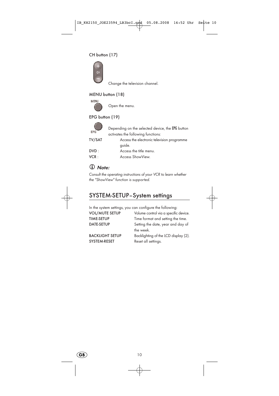 System-setup–system settings | Silvercrest KH2150 User Manual | Page 12 / 38