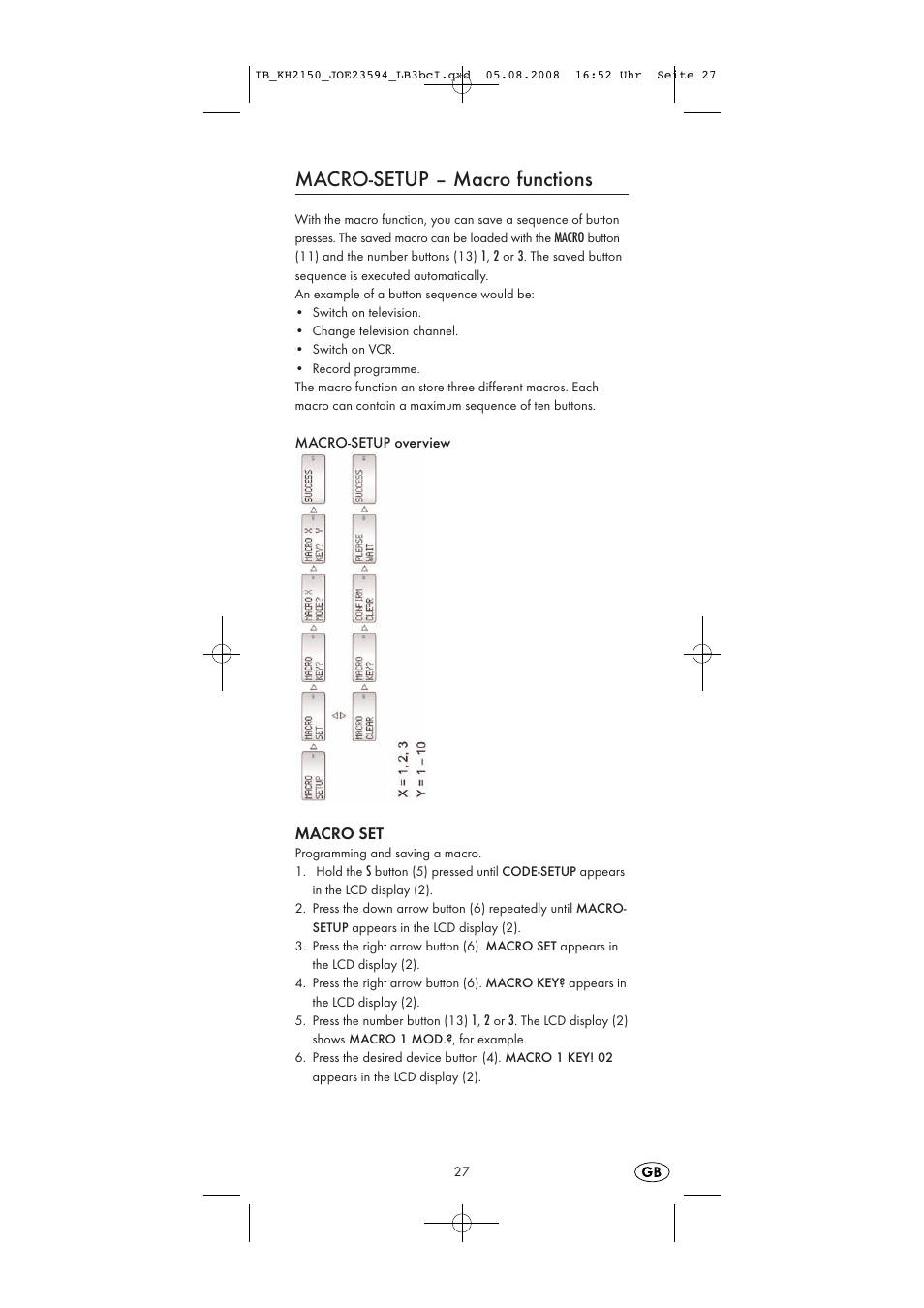 Macro-setup – macro functions | Silvercrest KH2150 User Manual | Page 29 / 38