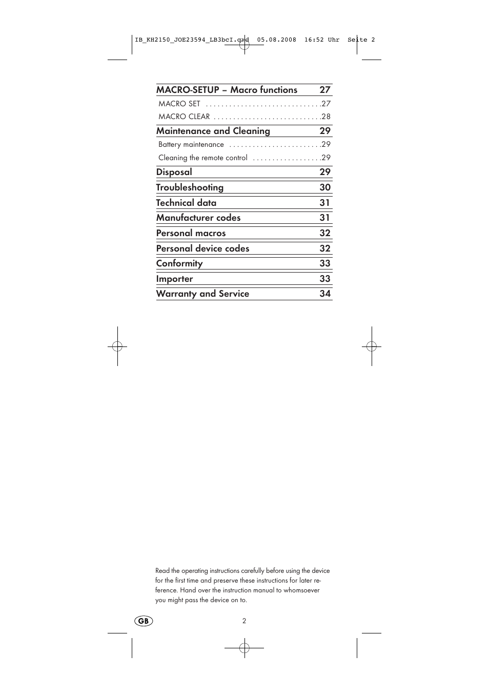 Silvercrest KH2150 User Manual | Page 4 / 38