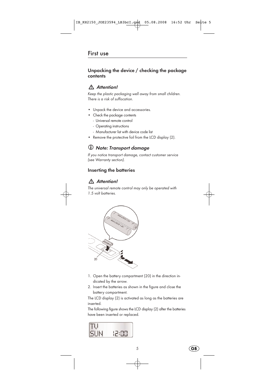 First use | Silvercrest KH2150 User Manual | Page 7 / 38