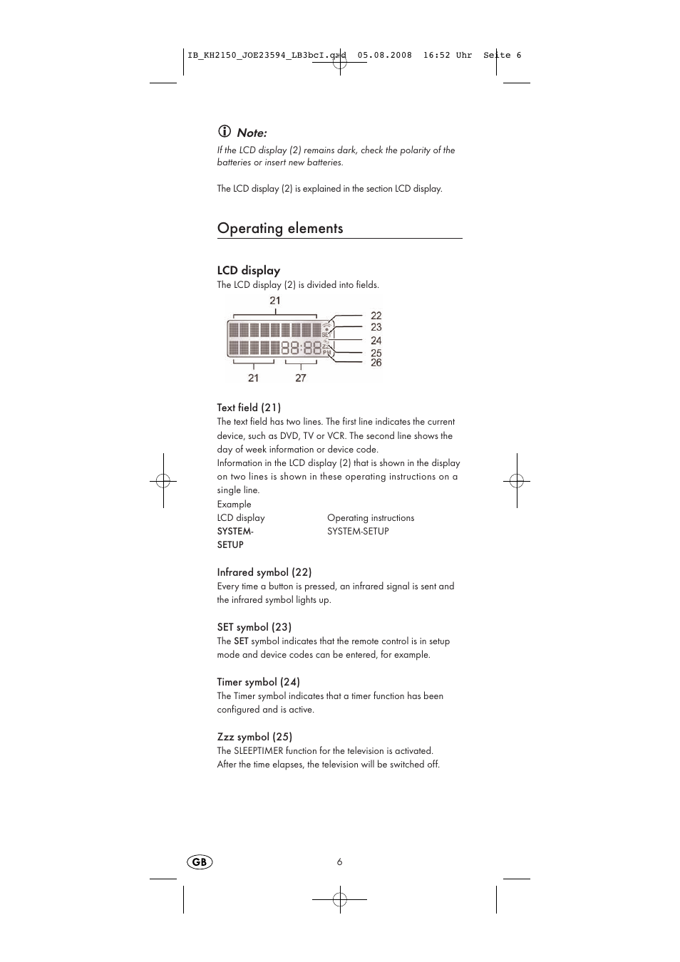Operating elements | Silvercrest KH2150 User Manual | Page 8 / 38