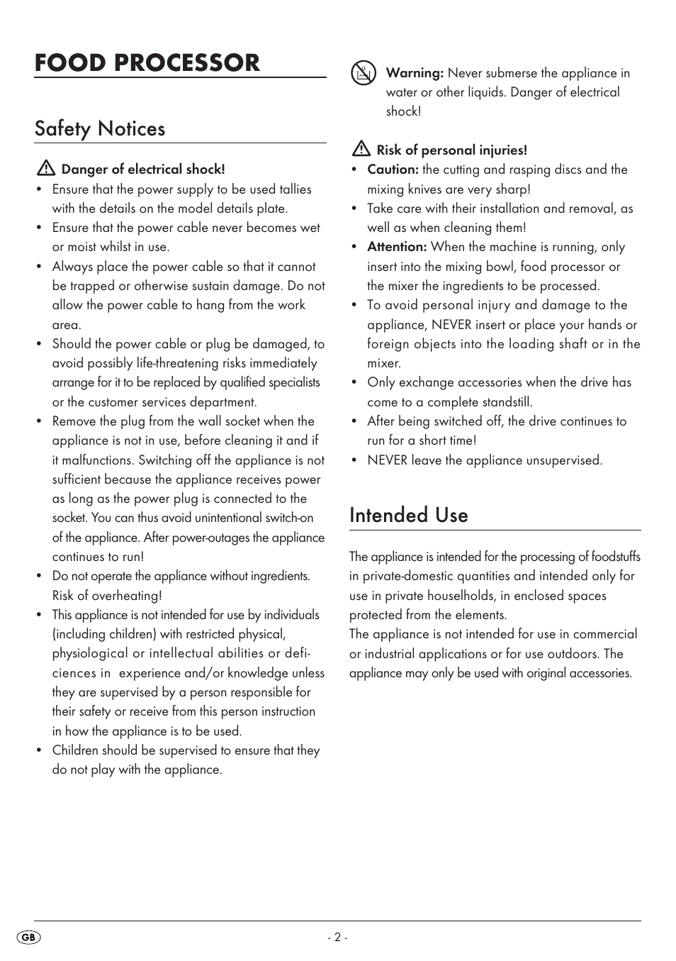 Food processor, Safety notices, Intended use | Silvercrest SKM 550 A1 User Manual | Page 4 / 23