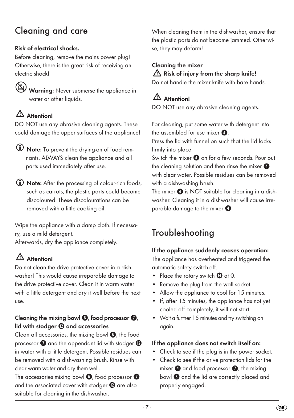 Cleaning and care, Troubleshooting | Silvercrest SKM 550 A1 User Manual | Page 9 / 23